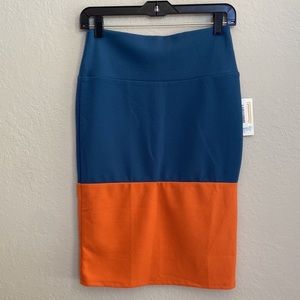 LuLaRoe S Small Women’s Cassie Stretch Color-block Pencil Skirt Blue Orange